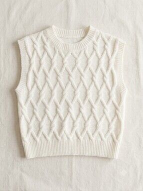 Brand NEW Shein Cream Cable-Knit Sleeveless Sweater Vest